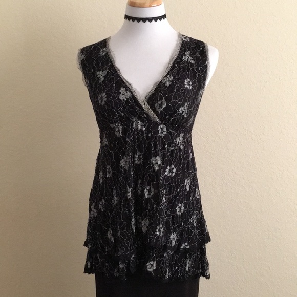 BCBGMaxAzria Tops - BCBGMaxAzria Boho Tunic, Empire Waist, Black Lace